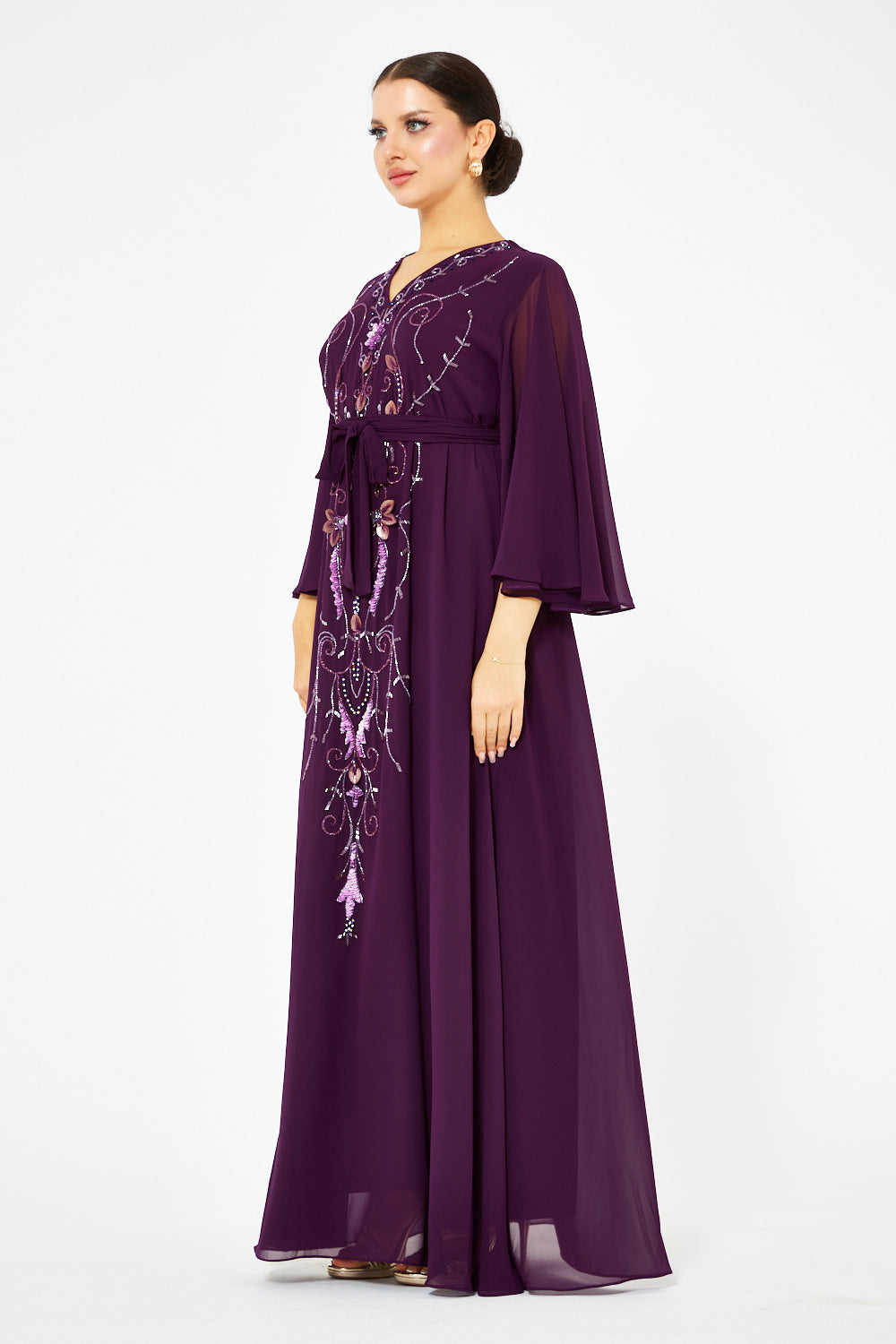 Blush Petal Embellished Cape Gown