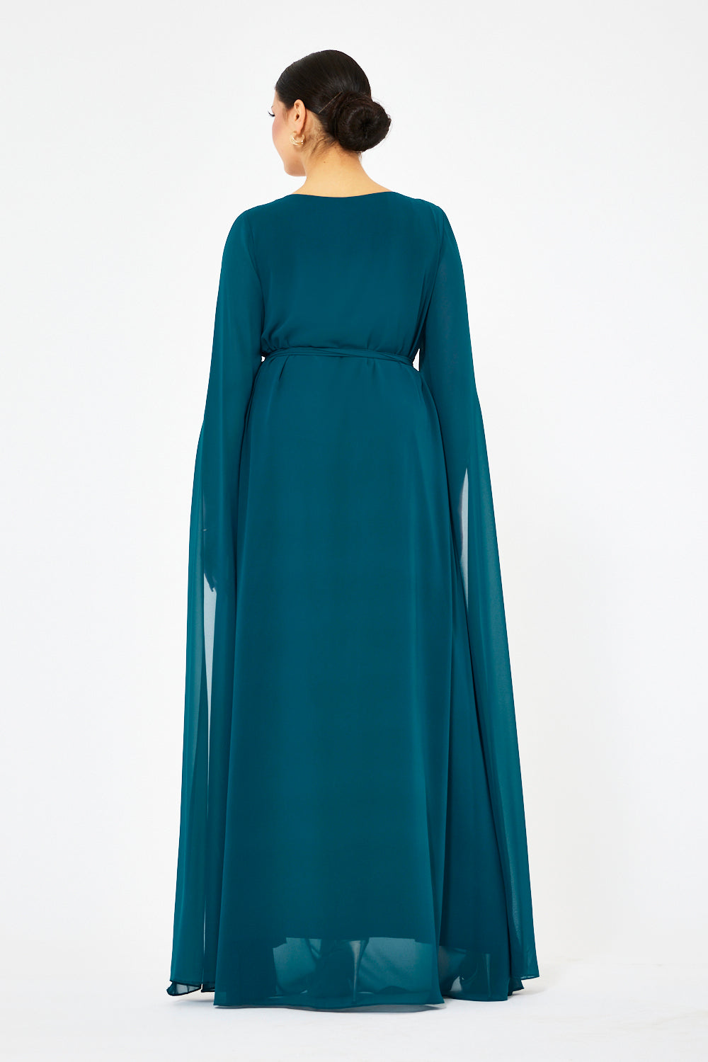 Embellished Floral Cascade Cape Gown