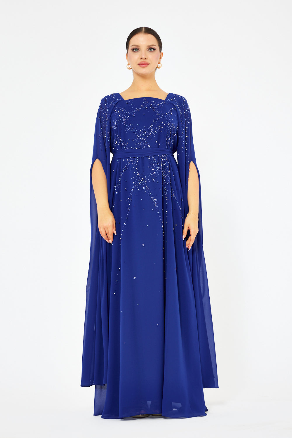 Crystal Scatter Cape Sleeve Gown