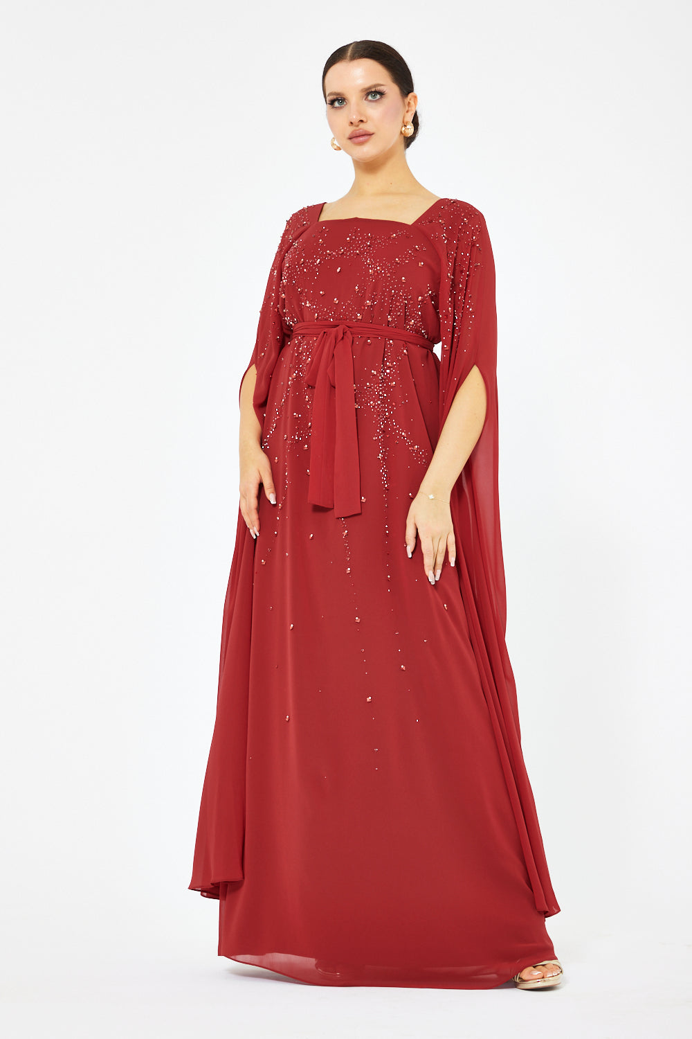 Crystal Scatter Cape Sleeve Gown
