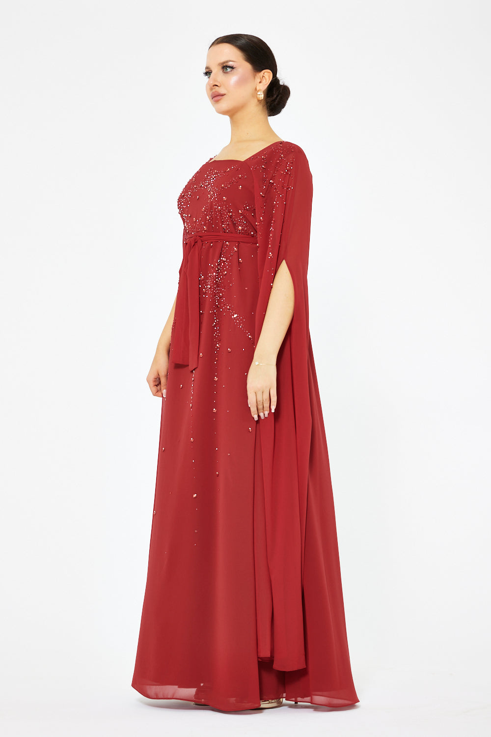Crystal Scatter Cape Sleeve Gown