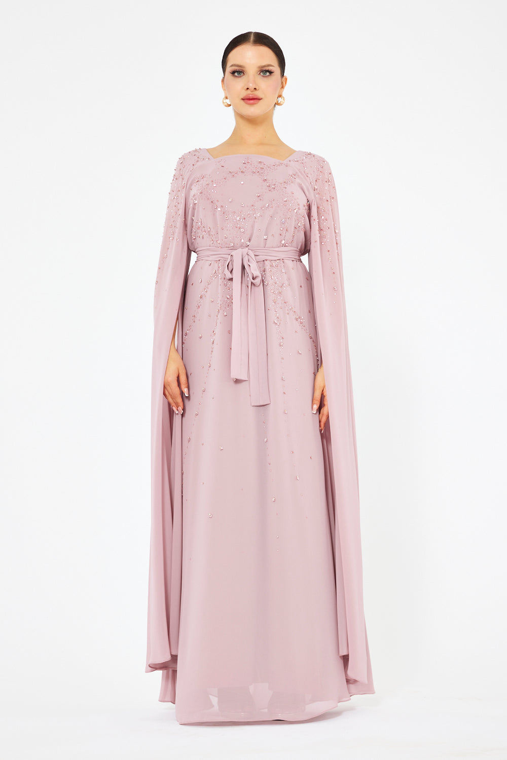 Crystal Scatter Cape Sleeve Gown