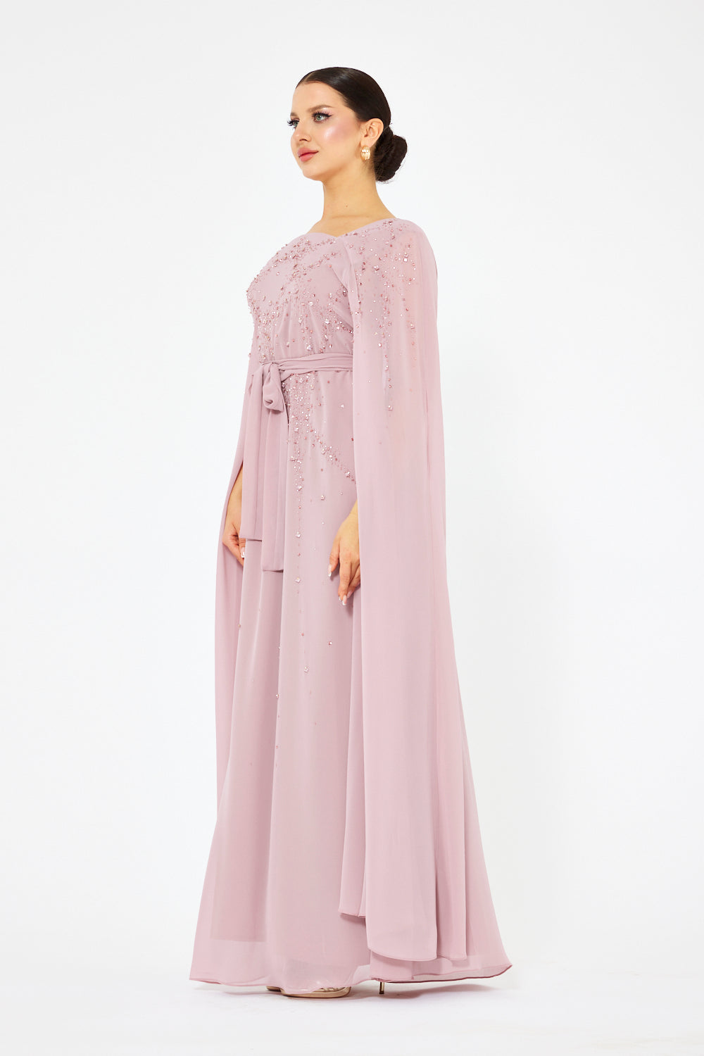 Crystal Scatter Cape Sleeve Gown