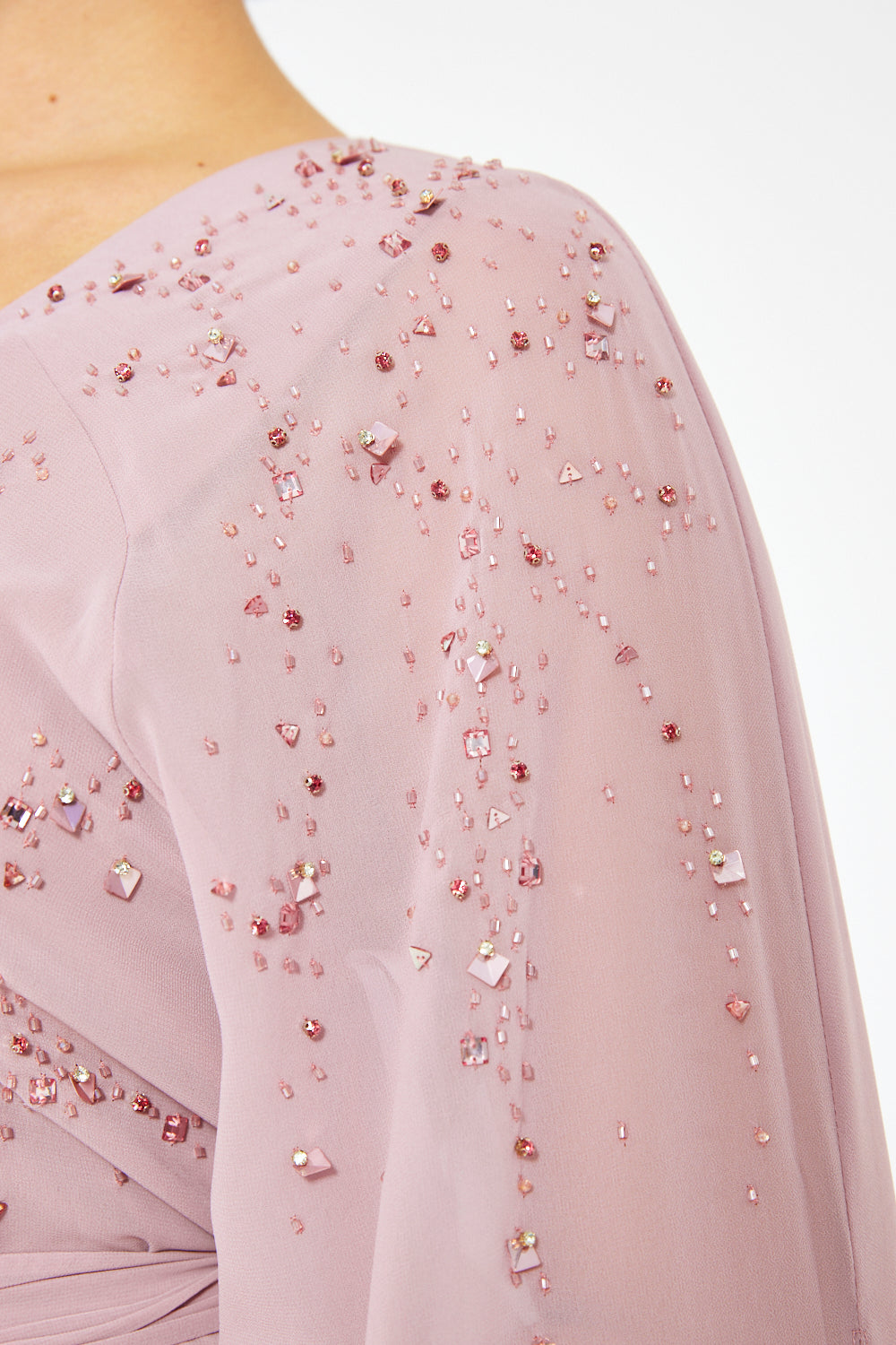 Crystal Scatter Cape Sleeve Gown