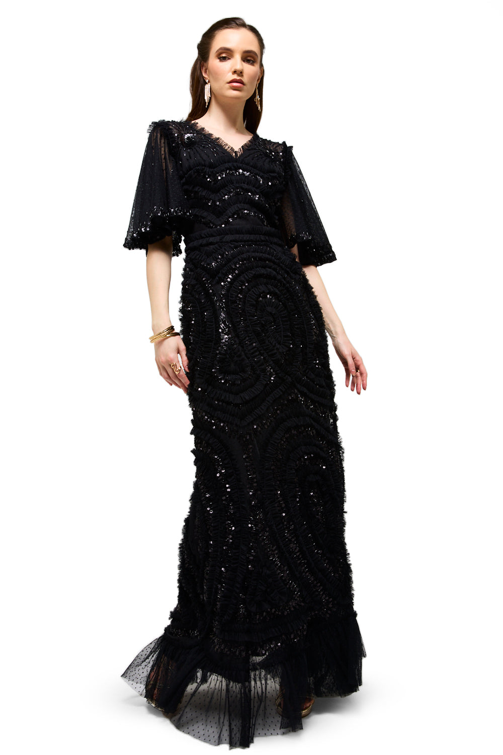 Textured Sequin Swirl Maxi Dress