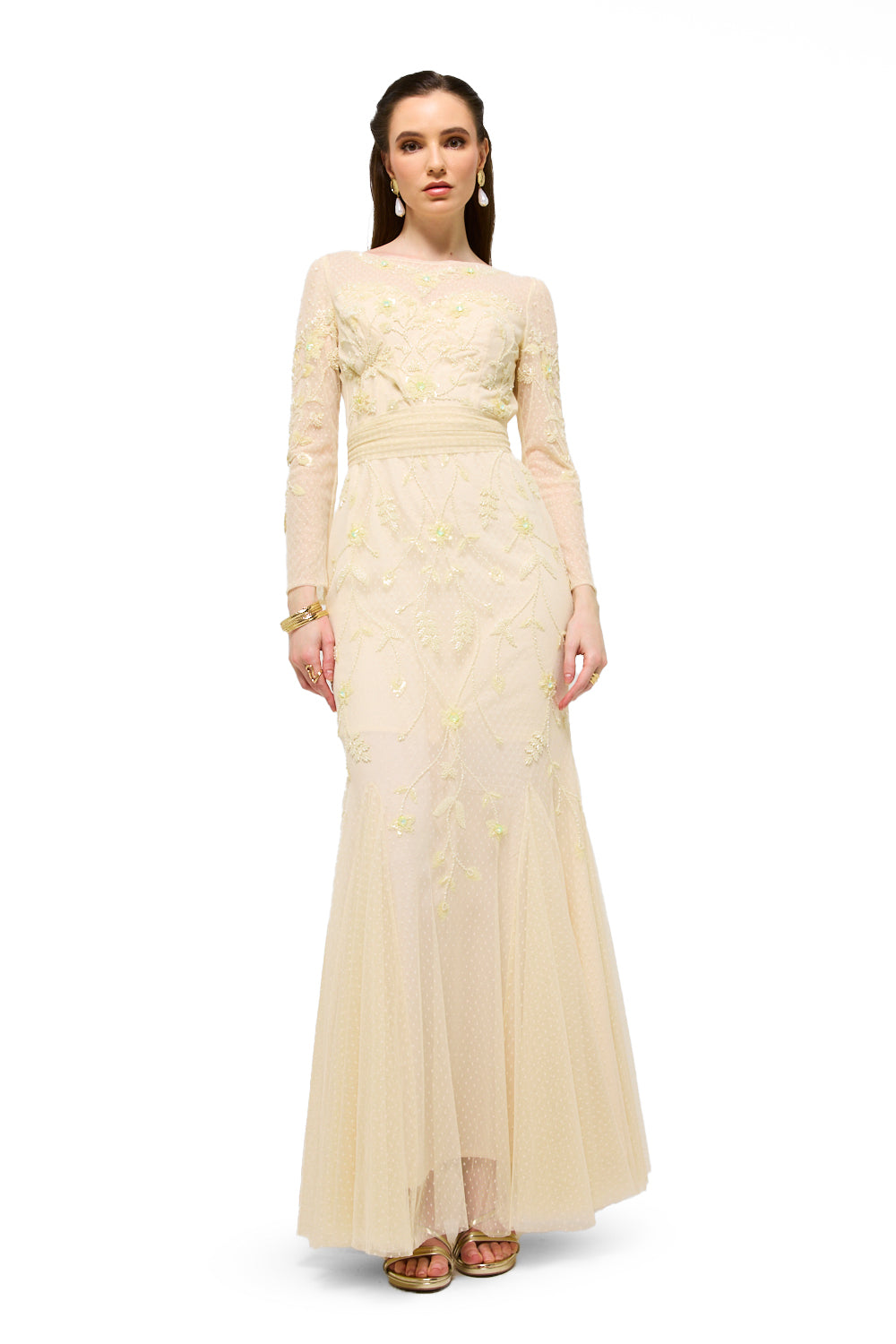 Embroidered Mesh Panel Mermaid Dress