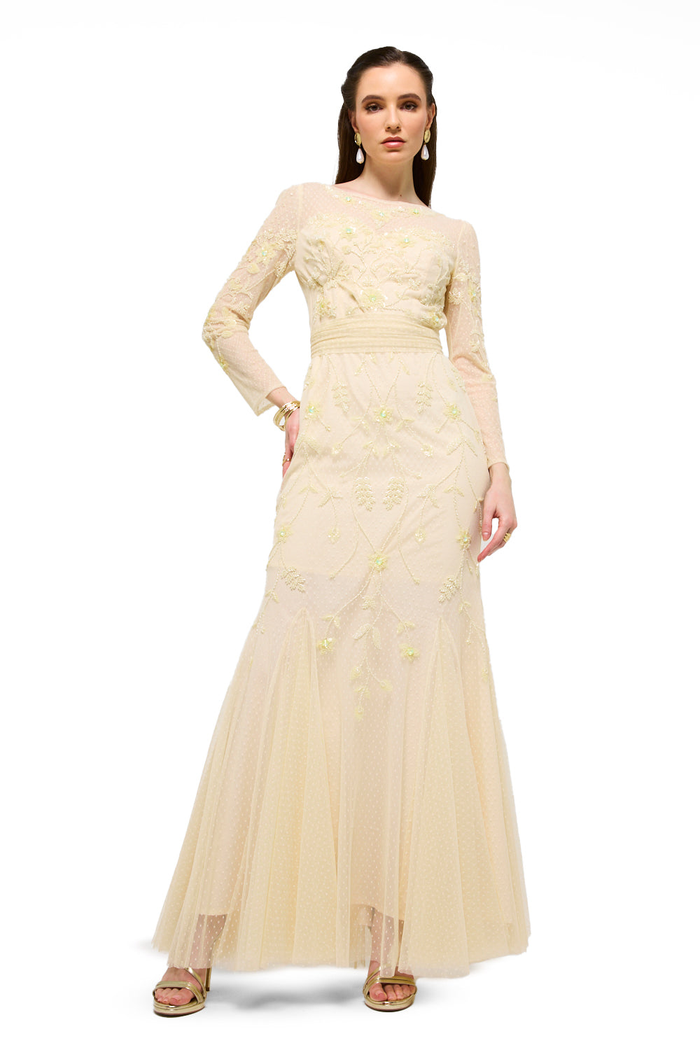 Embroidered Mesh Panel Mermaid Dress