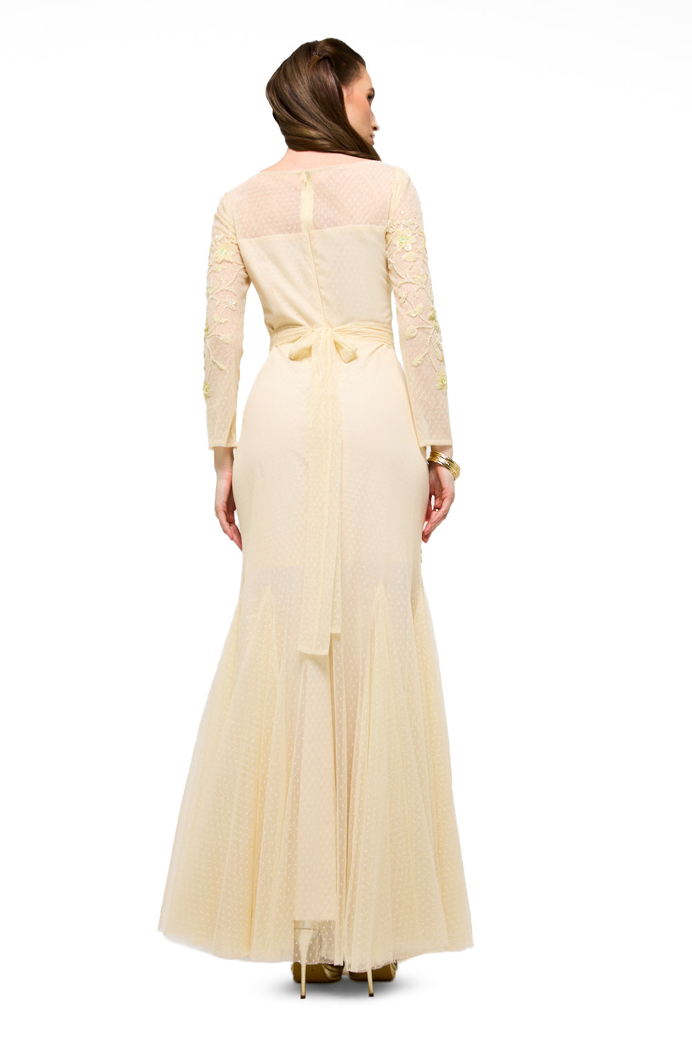 Embroidered Mesh Panel Mermaid Dress