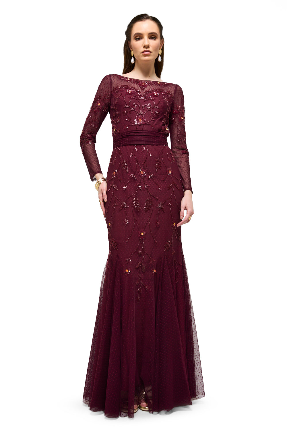 Embroidered Mesh Panel Mermaid Dress