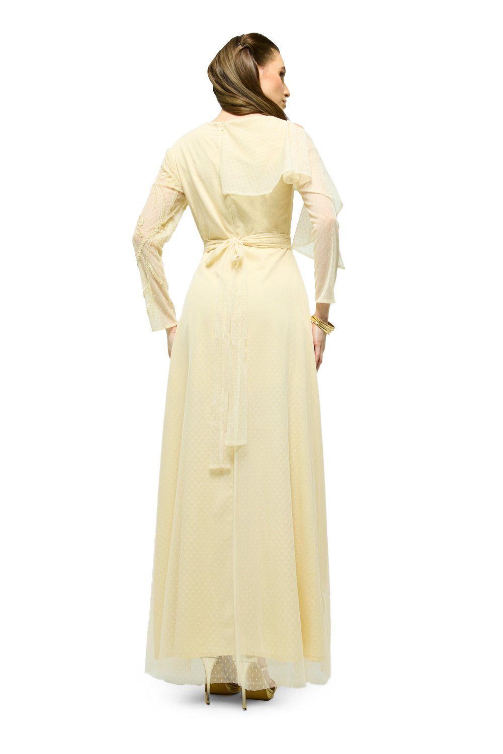 One-Shoulder Embellished Tulle Maxi Dress