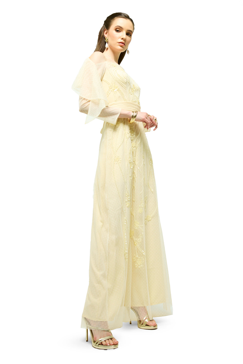 One-Shoulder Embellished Tulle Maxi Dress