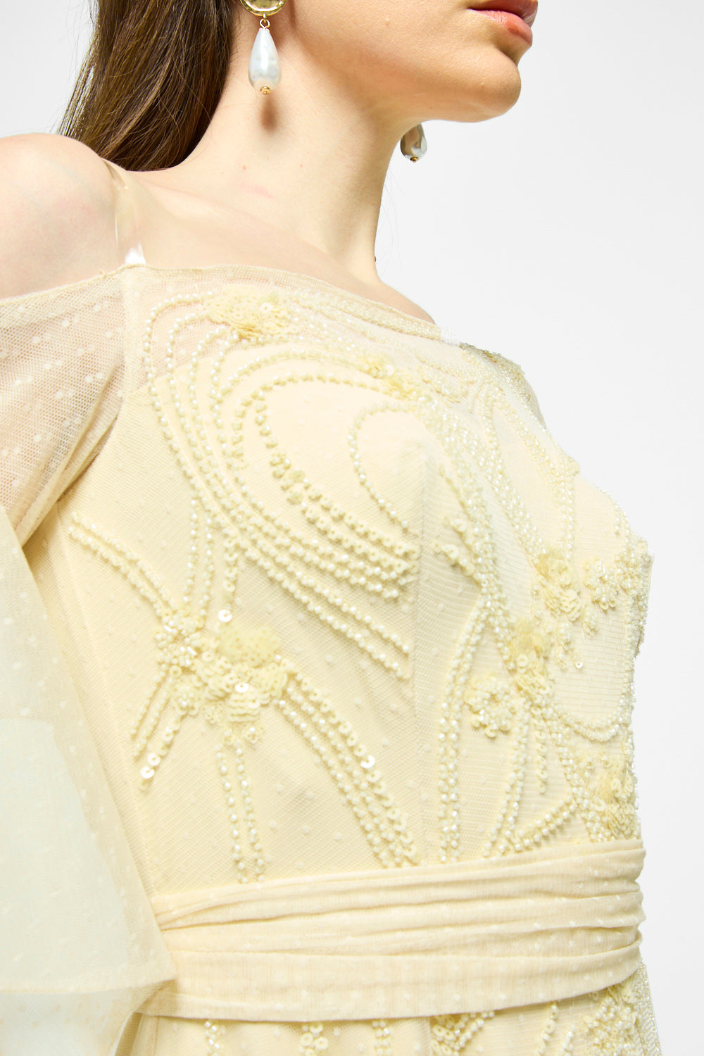 One-Shoulder Embellished Tulle Maxi Dress