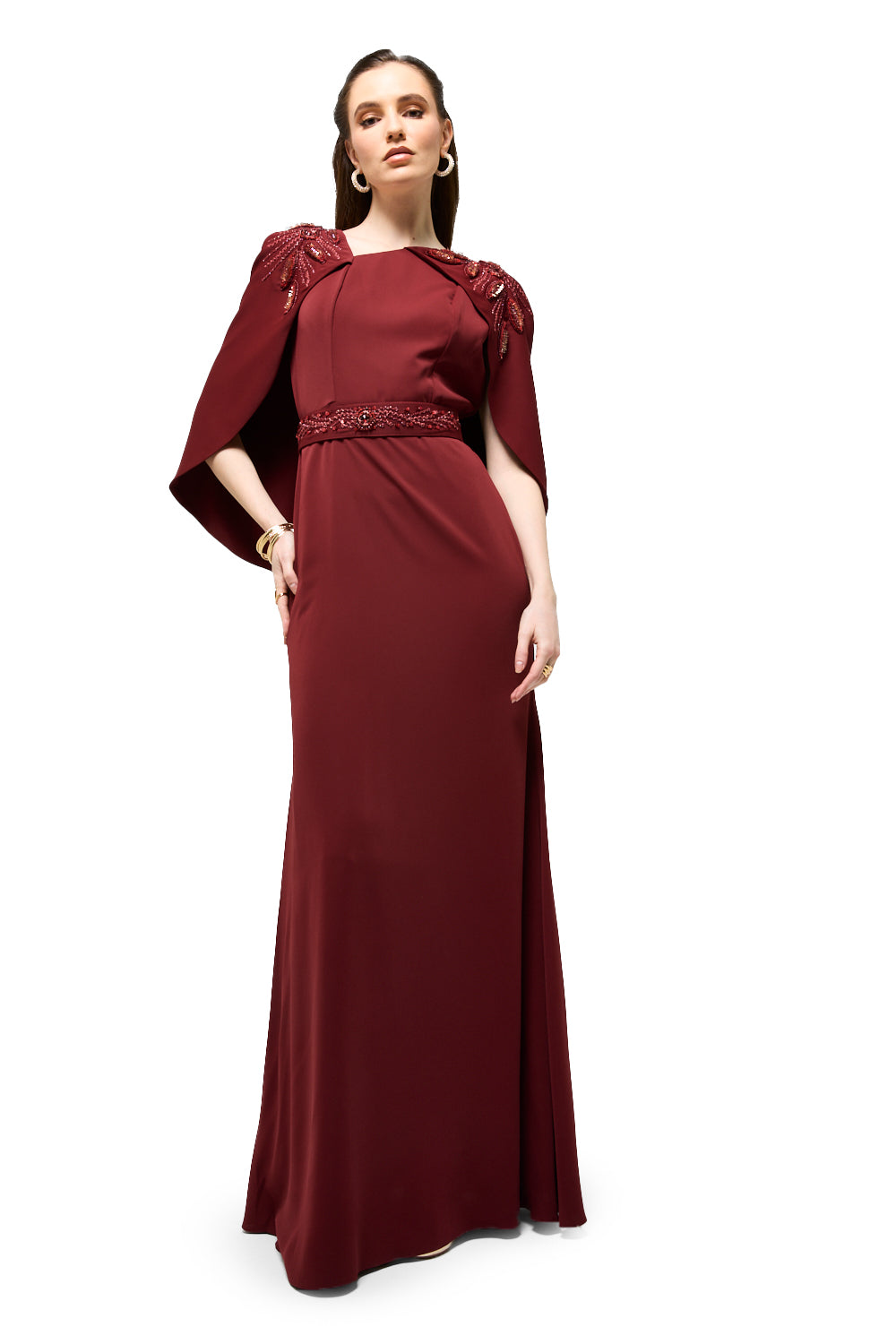 Embellished Shoulder Cape Maxi Dress