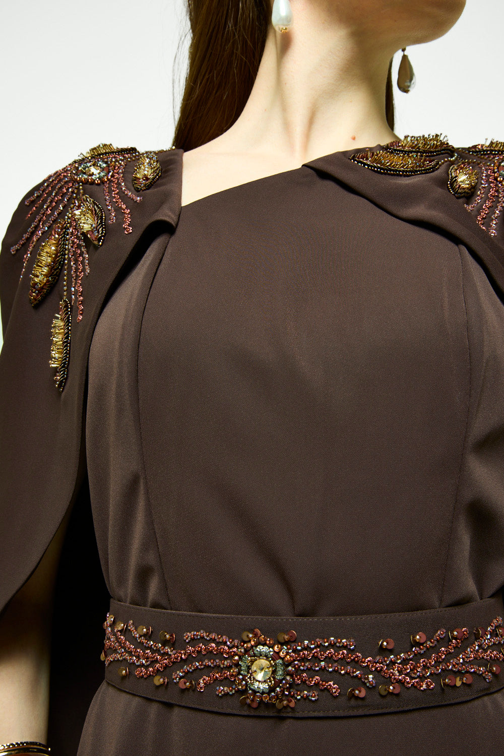 Embellished Shoulder Cape Maxi Dress