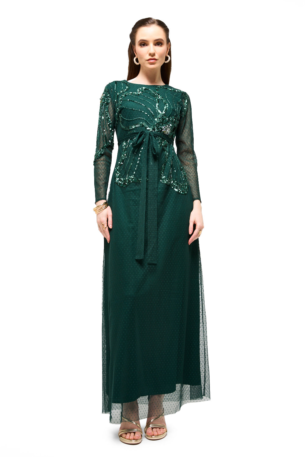 Embellished Peplum Tie Maxi Dress