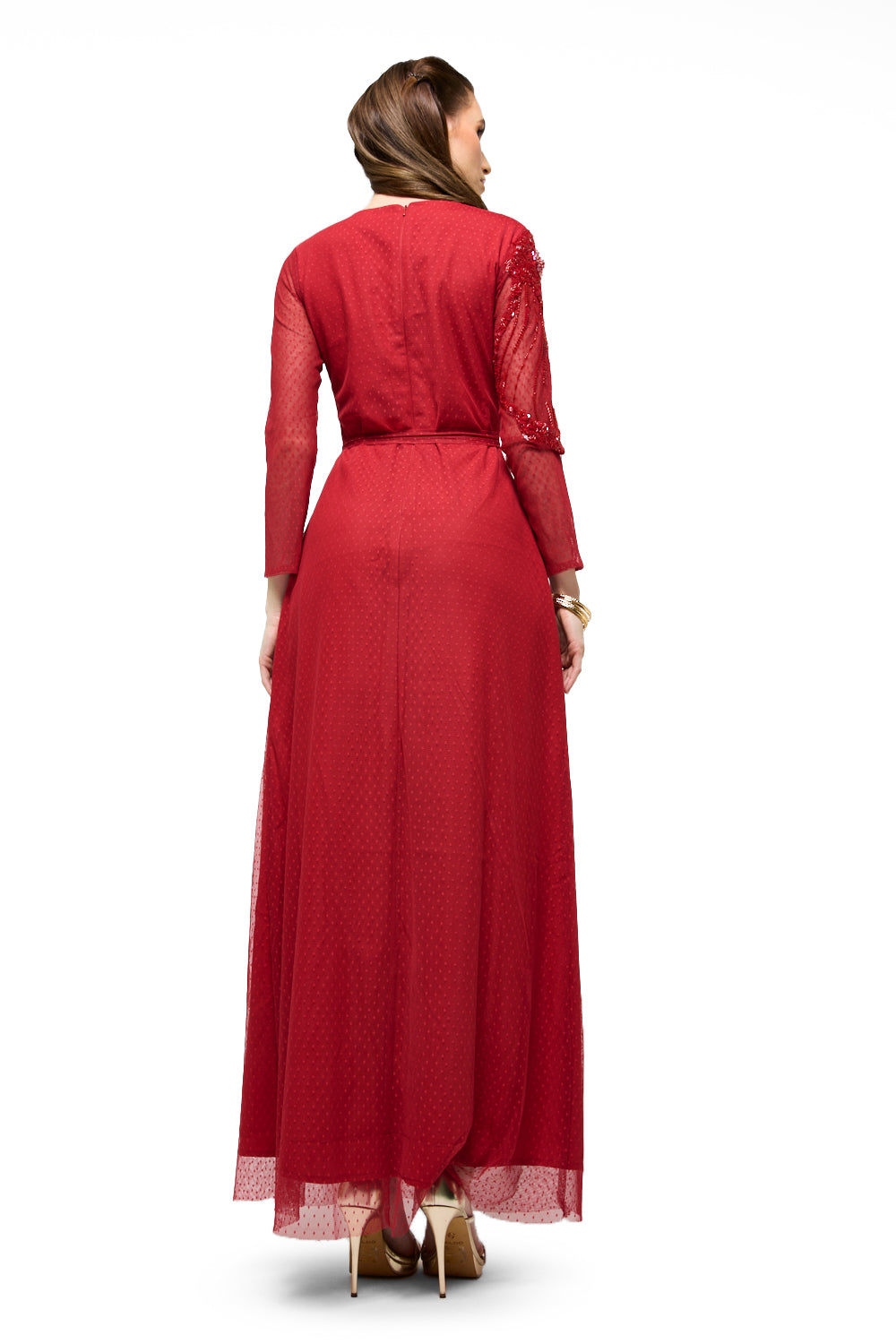 Embellished Peplum Tie Maxi Dress