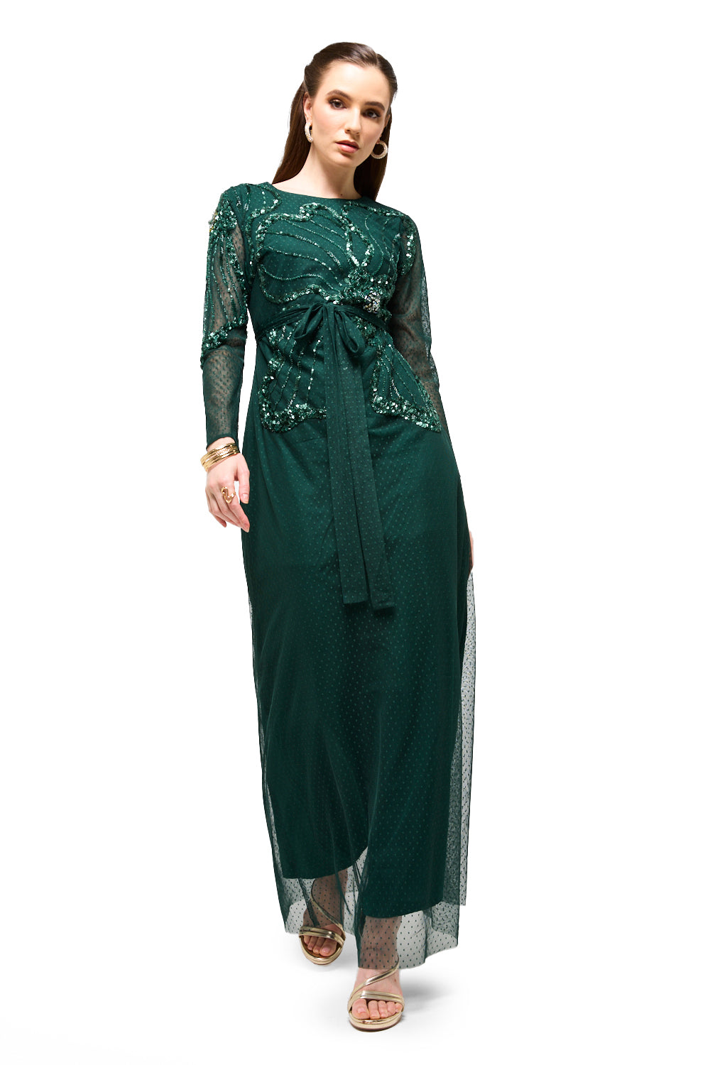 Embellished Peplum Tie Maxi Dress