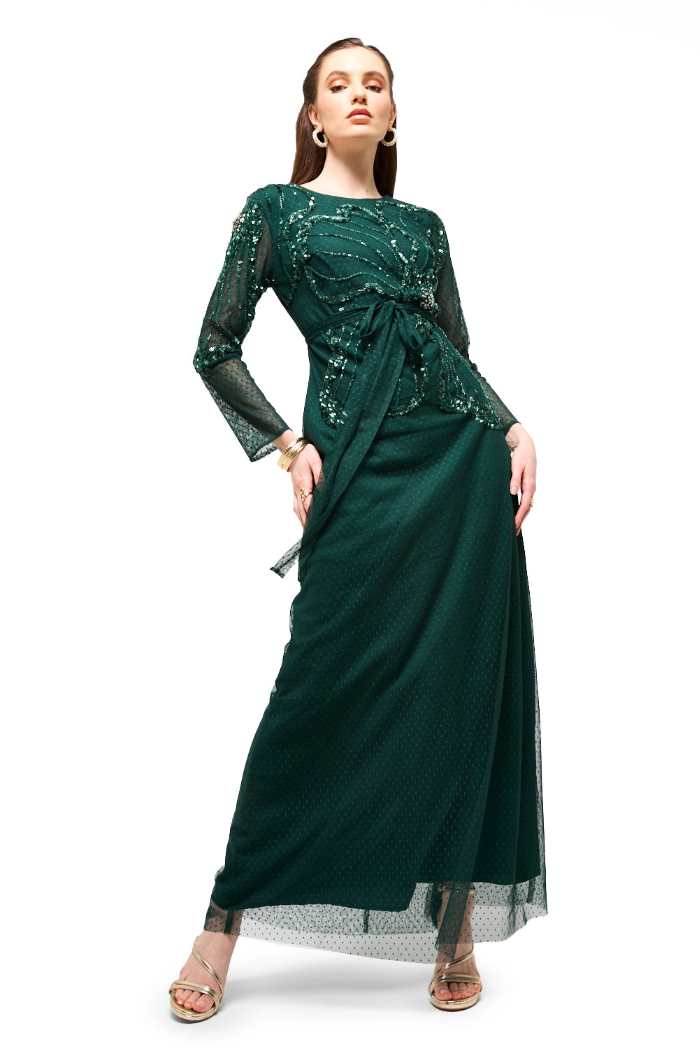 Embellished Peplum Tie Maxi Dress