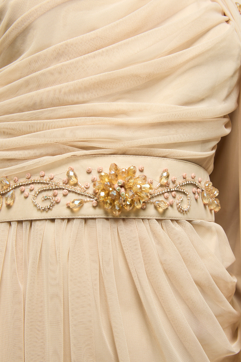 Embellished Waist Drape Cape Maxi Dress