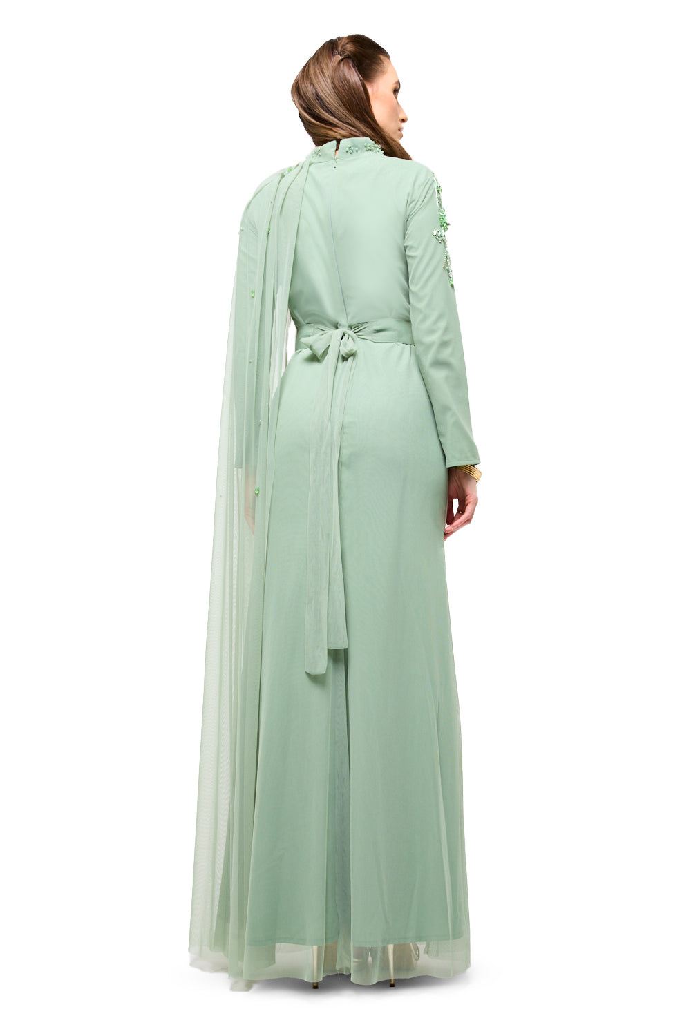 Embellished Waist Drape Cape Maxi Dress