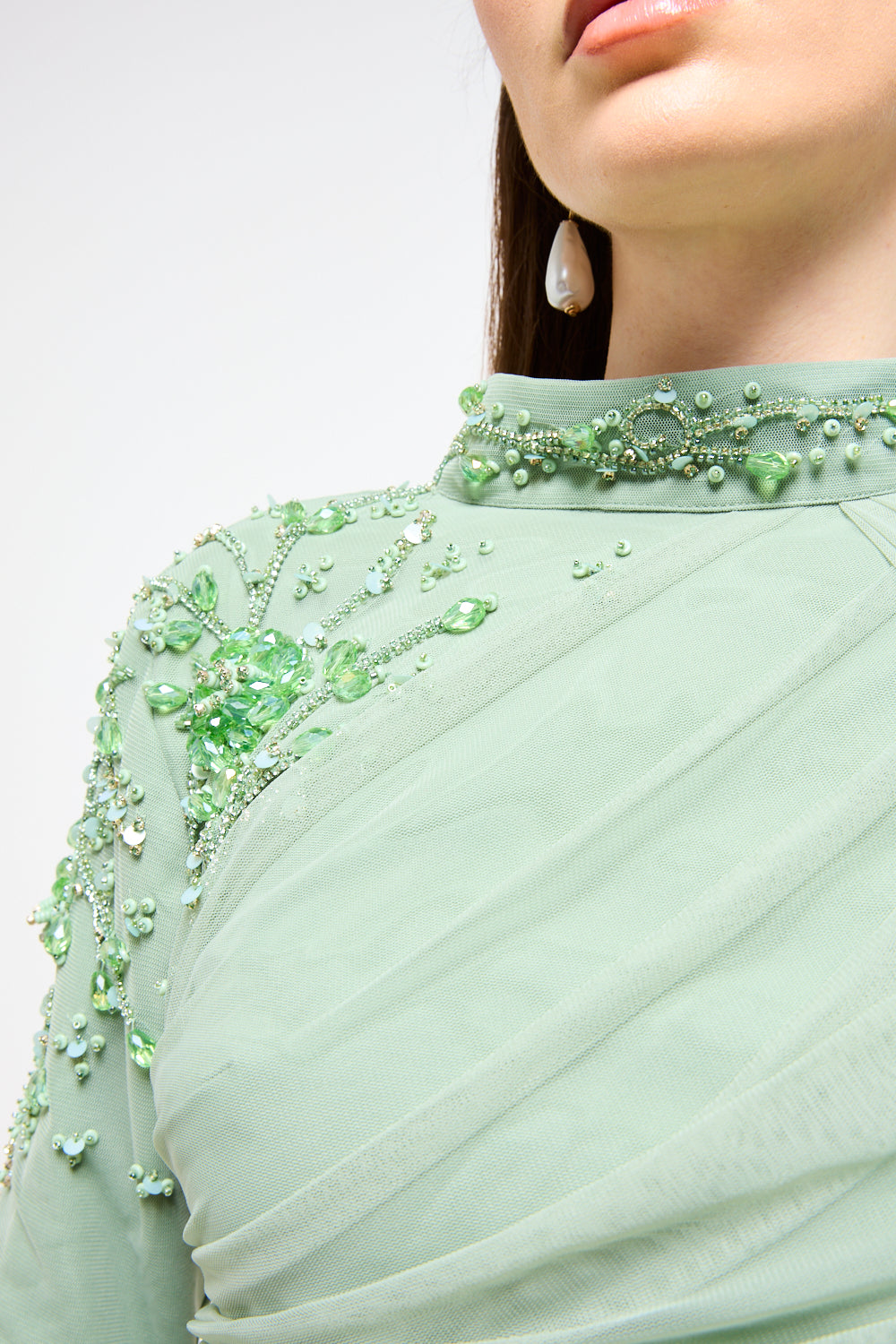 Embellished Waist Drape Cape Maxi Dress