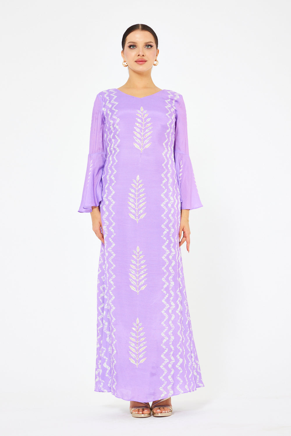 Leaf Motif Embroidered A-Line Dress