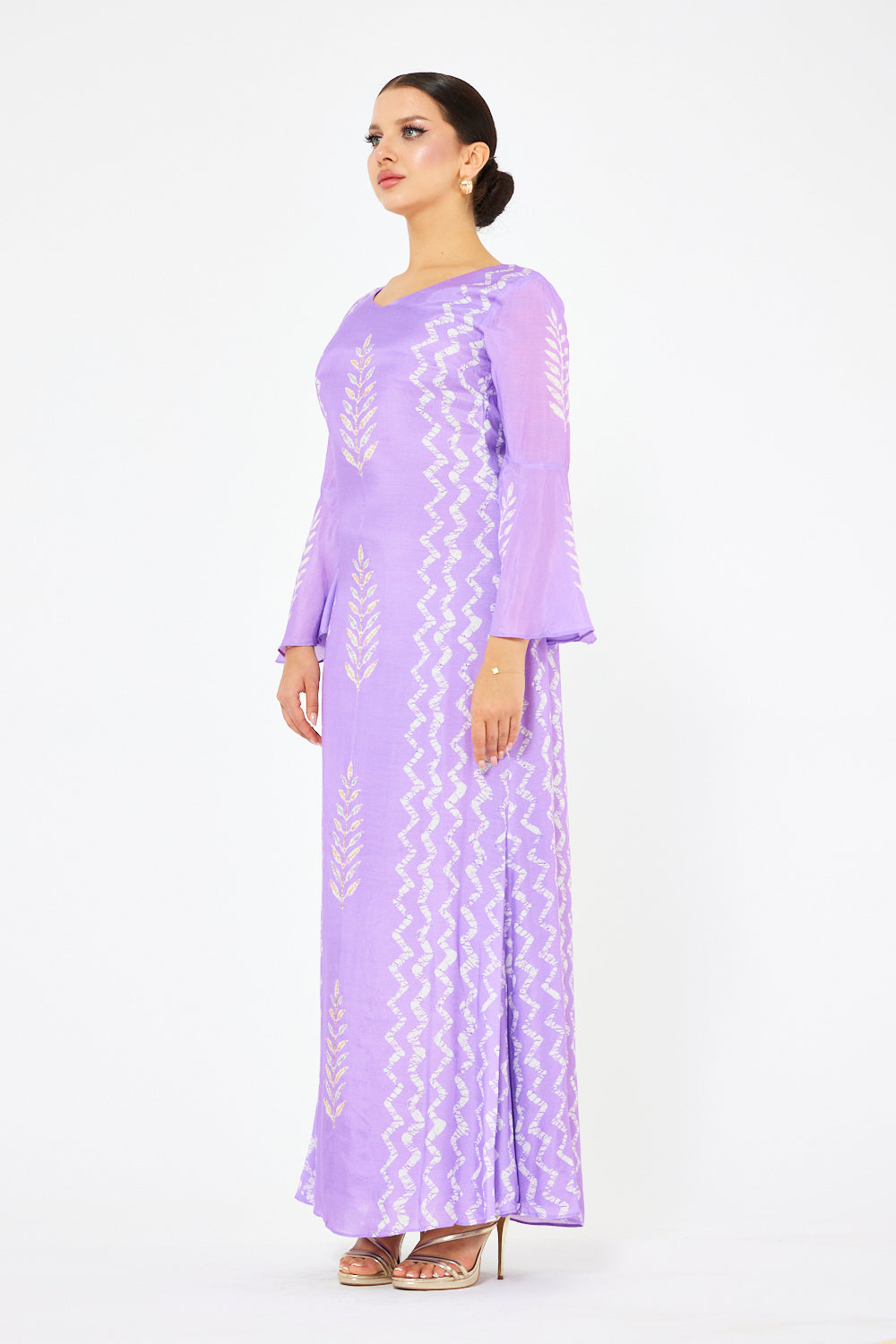 Leaf Motif Embroidered A-Line Dress