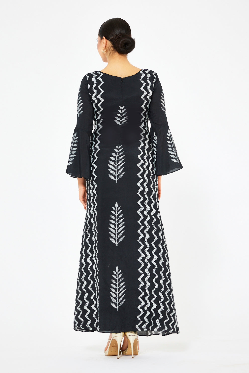 Leaf Motif Embroidered A-Line Dress
