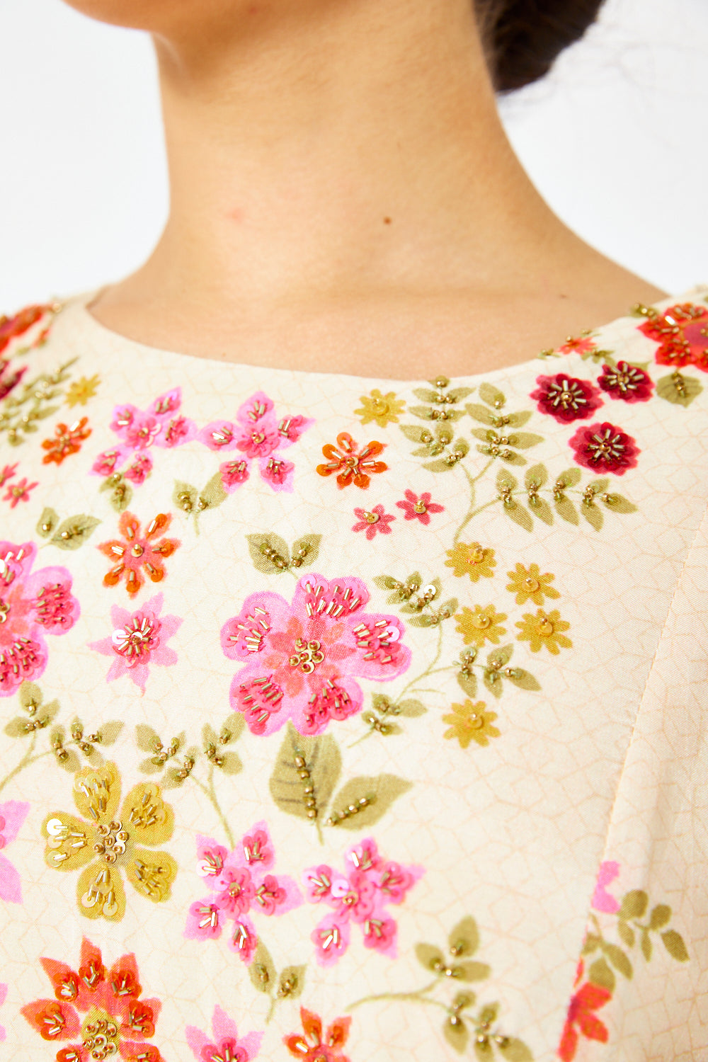 Embroidered Yoke A-Line Dress