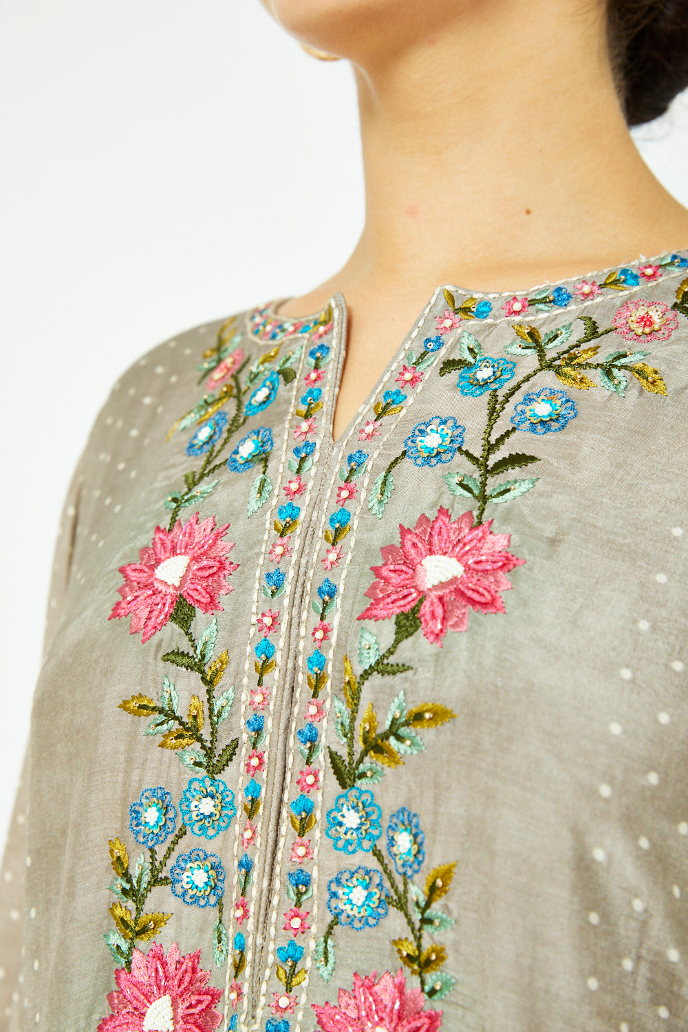 Palm Border Embroidered Dress