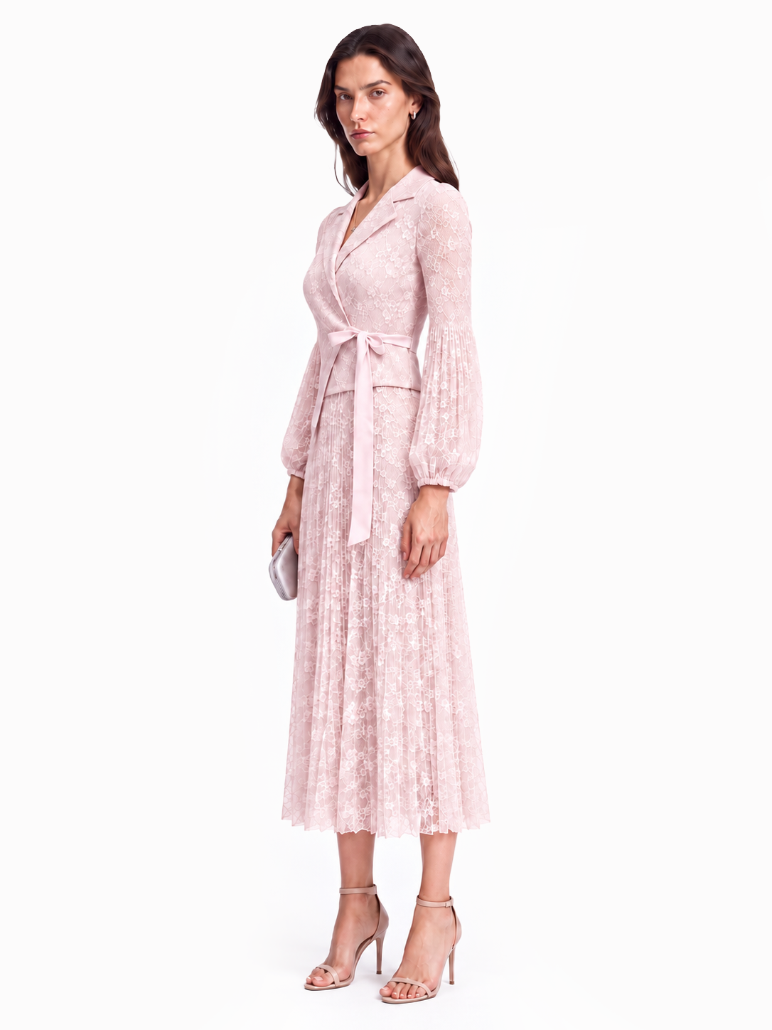 "Elara" Lace Jacket-Style Pleated Maxi Dress