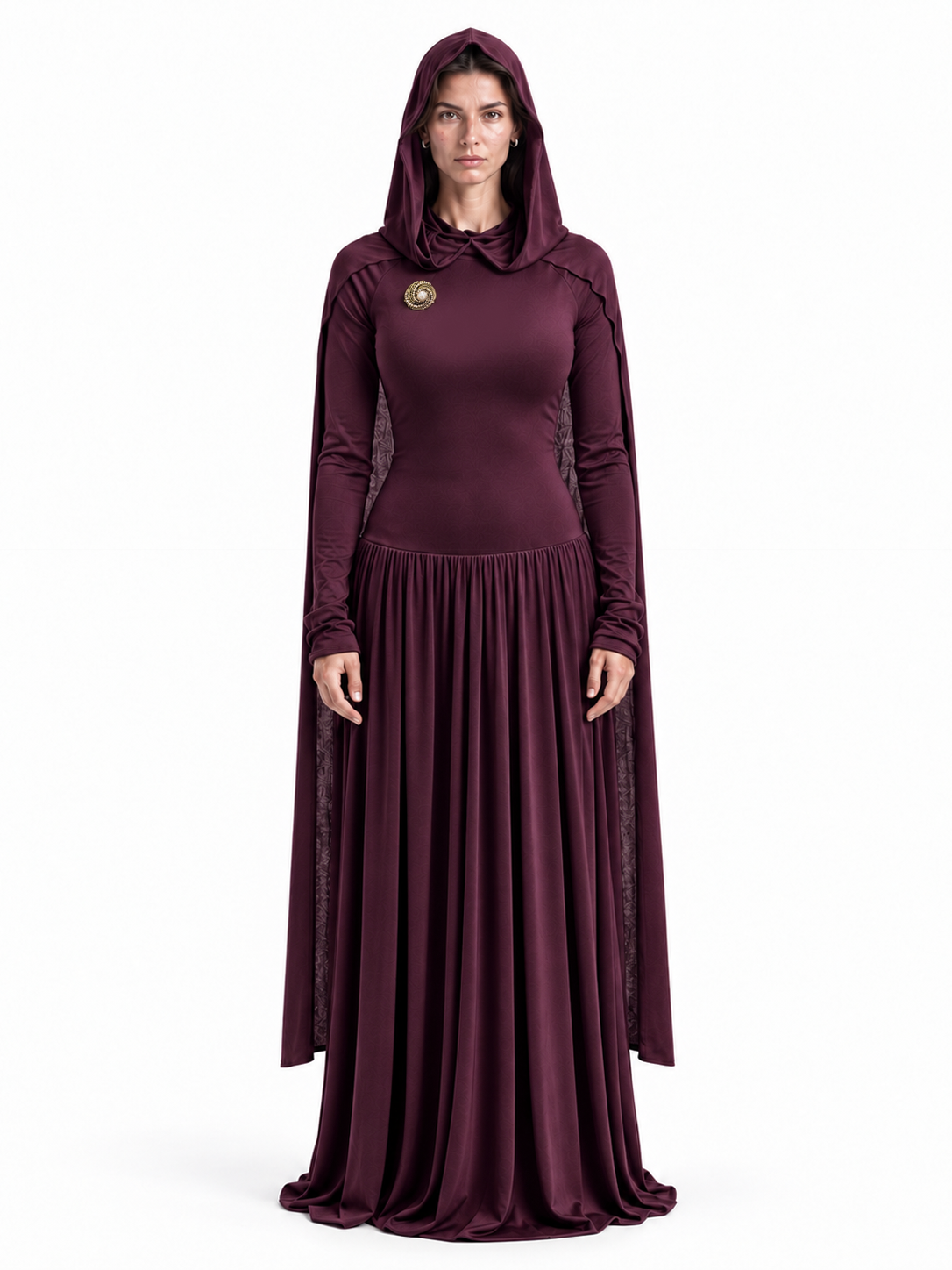 "Layla" Jersey Hooded Cape Maxi Dress