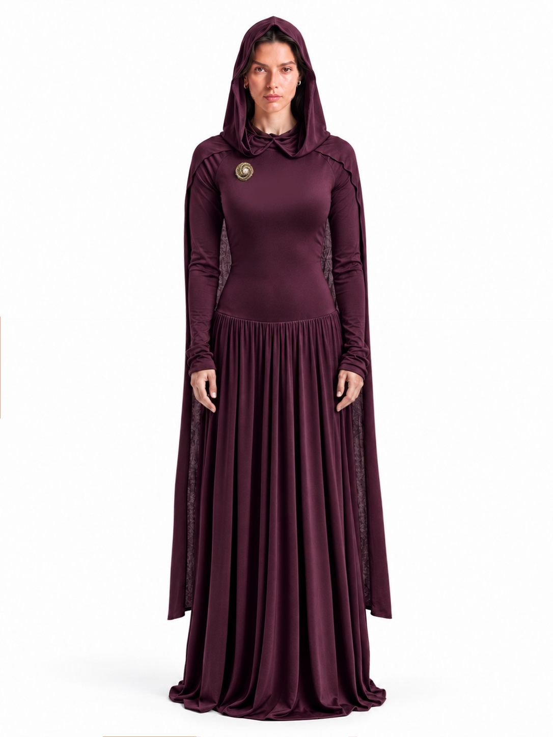 "Layla" Jersey Hooded Cape Maxi Dress