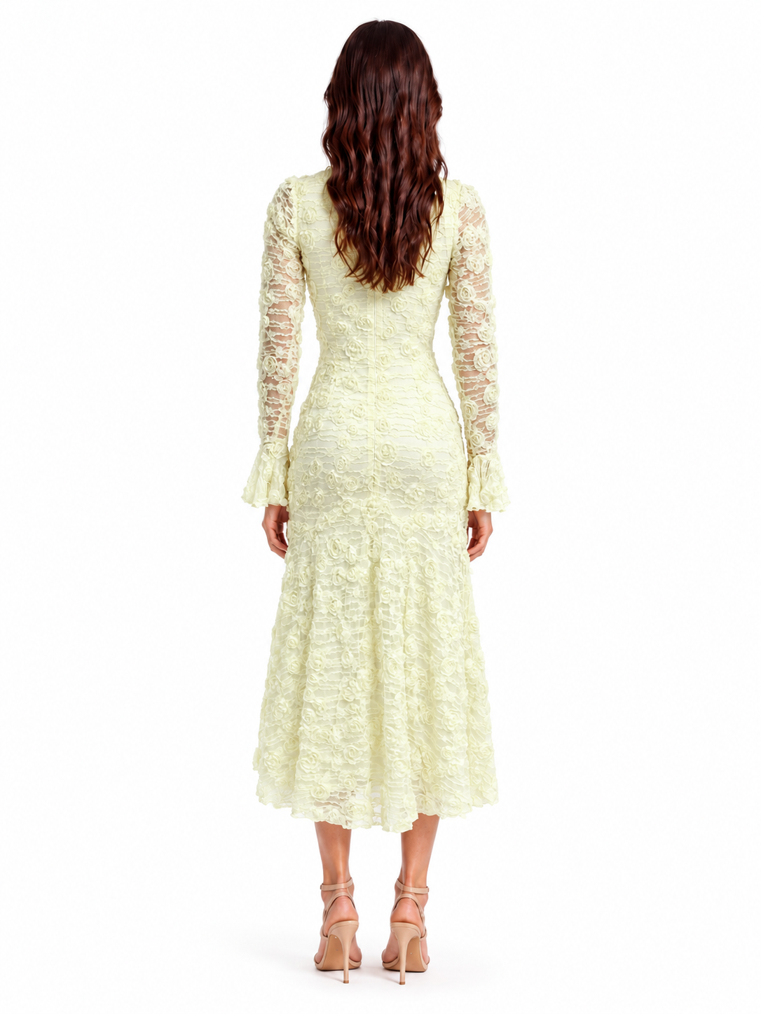 "Elara" 3D Floral Lace Button-Front Dress