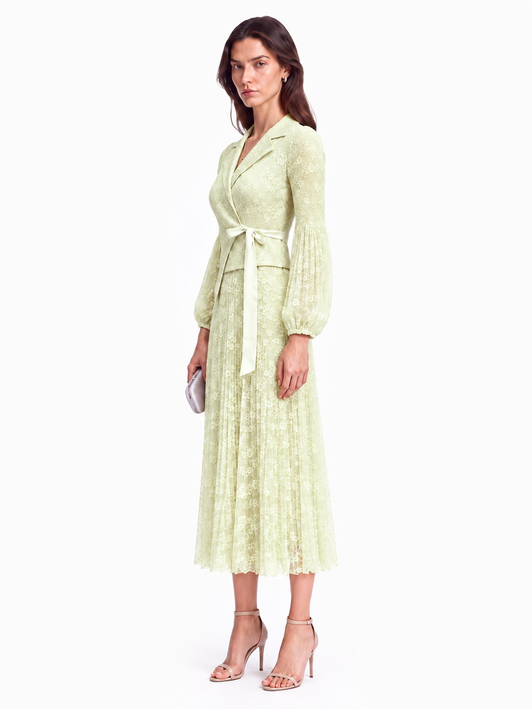 "Elara" Lace Jacket-Style Pleated Maxi Dress