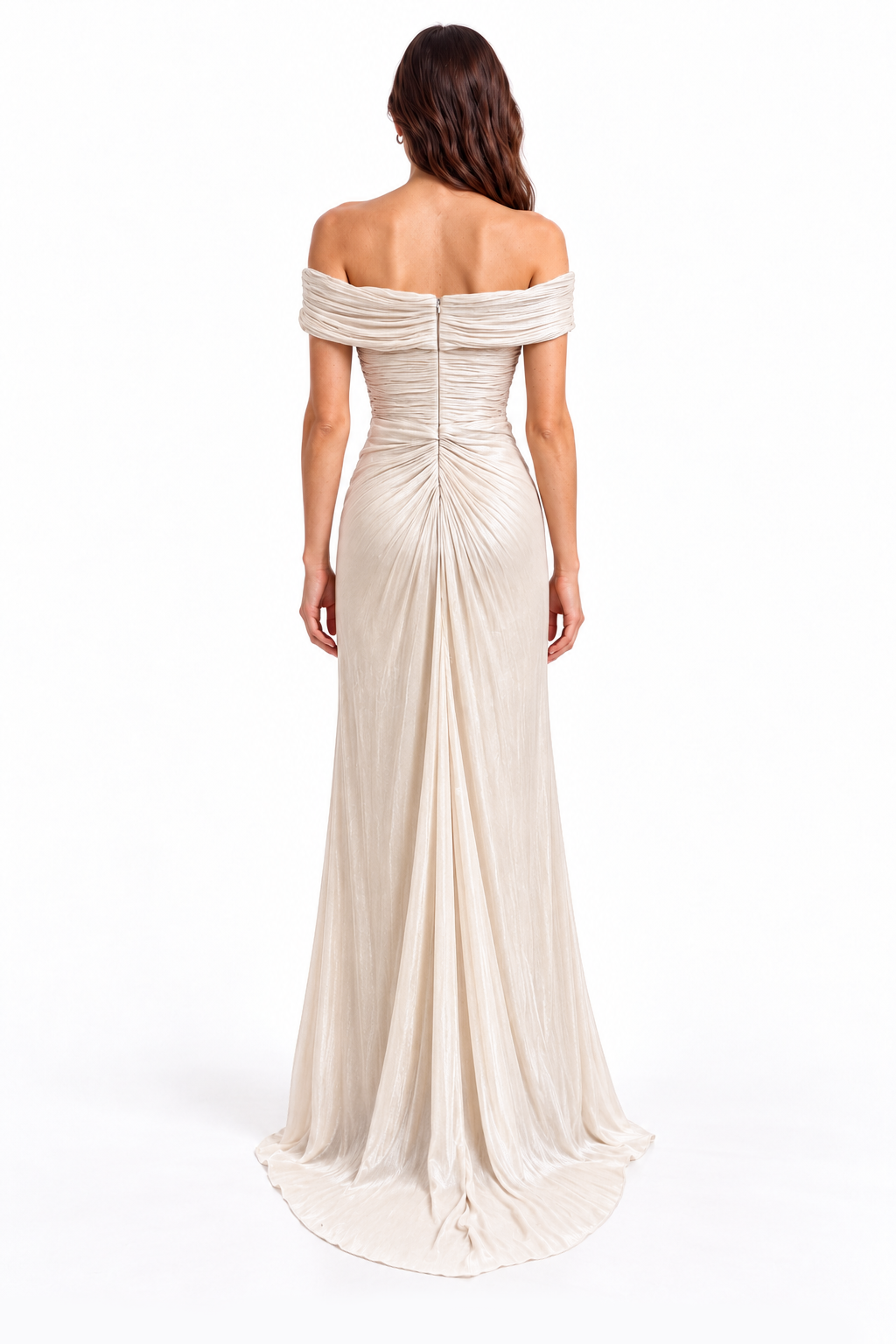 "Mira" Crystal Flower Off-Shoulder Gown