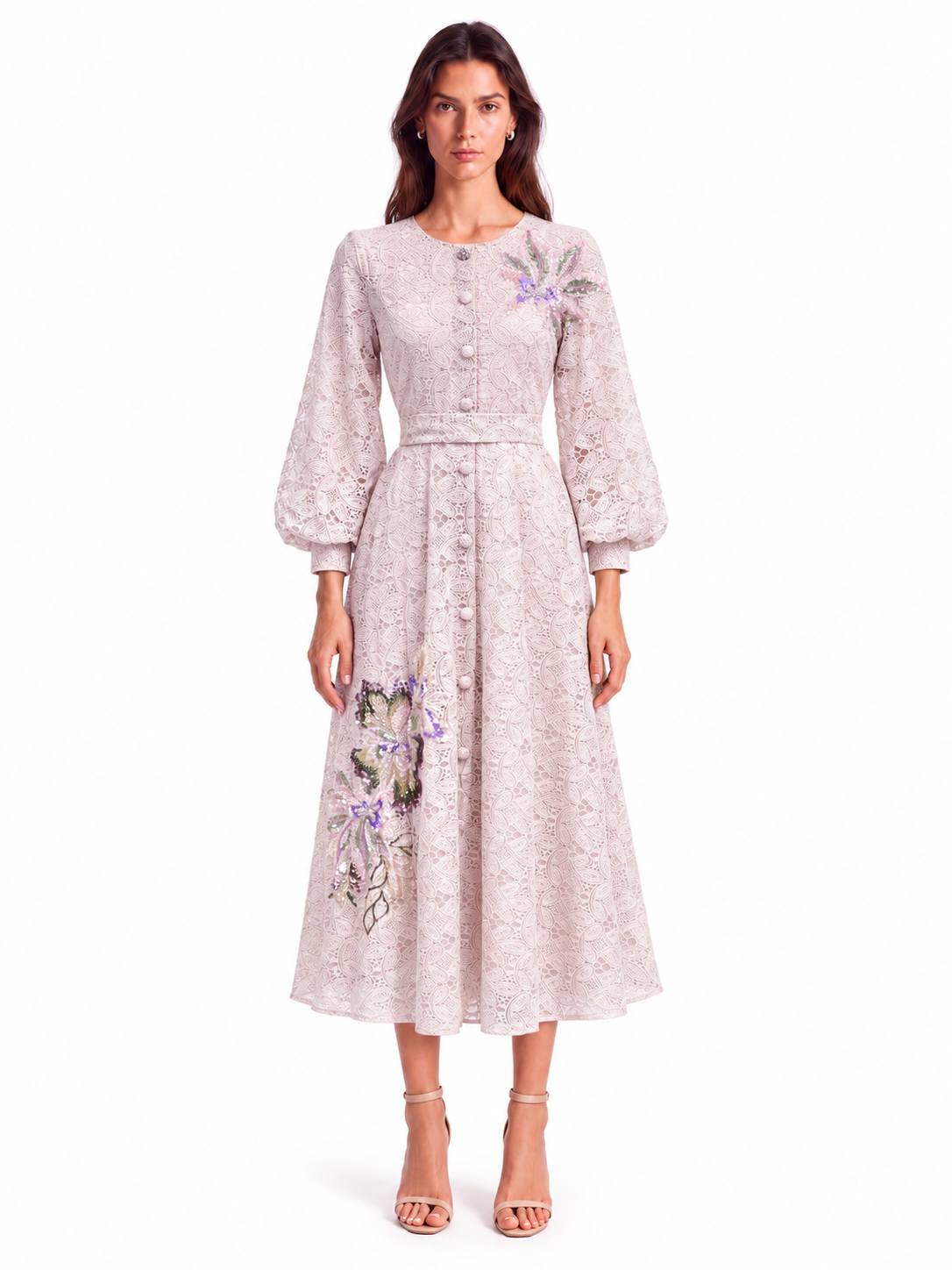 "Elara" Floral Embroidered Lace Midi Dress