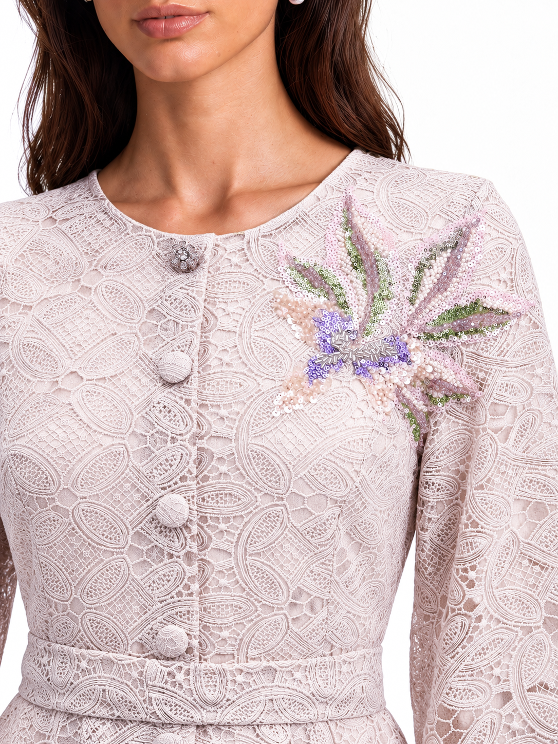 "Elara" Floral Embroidered Lace Midi Dress