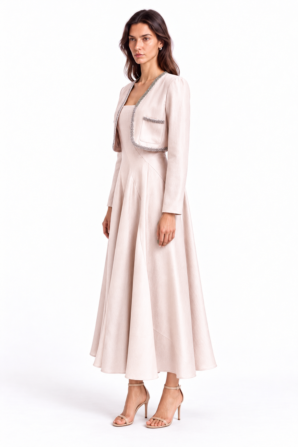 "Liana" Embellished Jacket Midi Dress