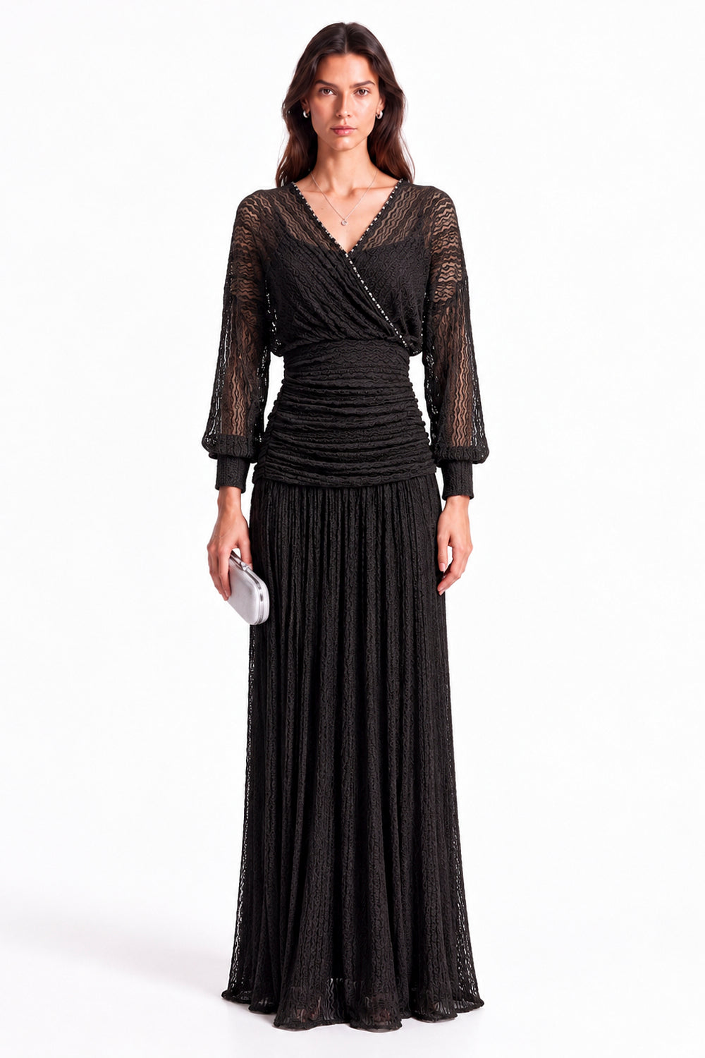 "Elara" Celeste V-Neck Lace Wrap Maxi Dress