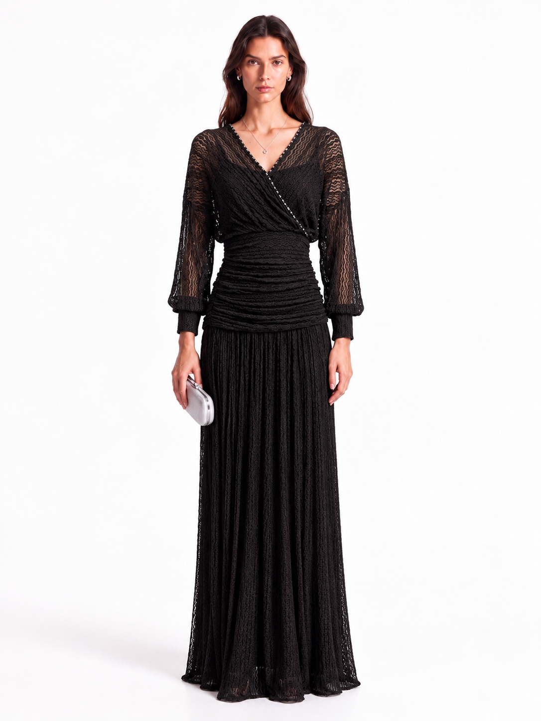 "Elara" Celeste V-Neck Lace Wrap Maxi Dress