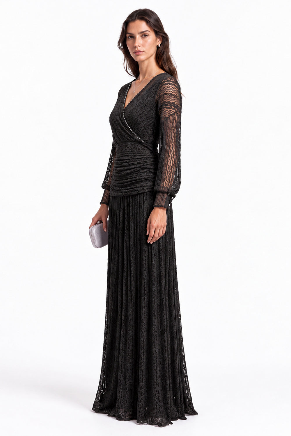 "Elara" Celeste V-Neck Lace Wrap Maxi Dress