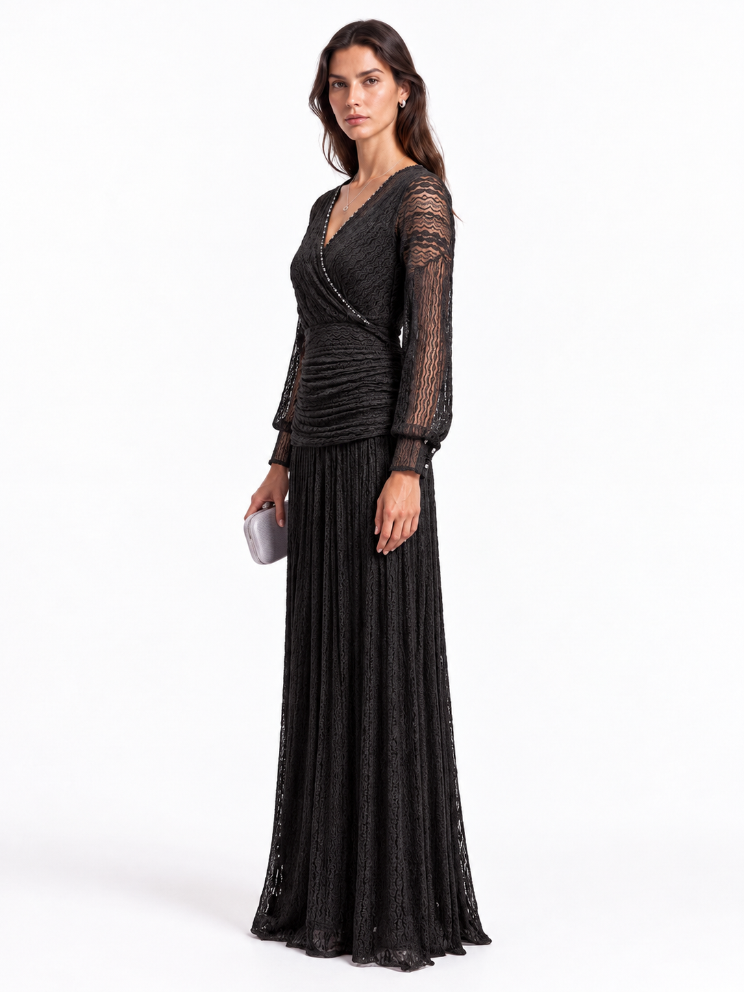 "Elara" Celeste V-Neck Lace Wrap Maxi Dress