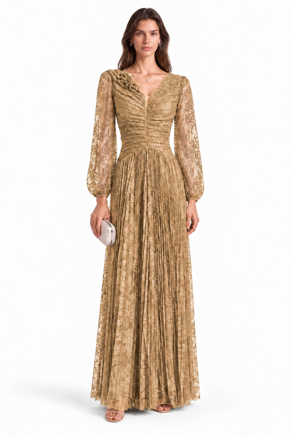 "Elara" Ruched Floral Lace Dress