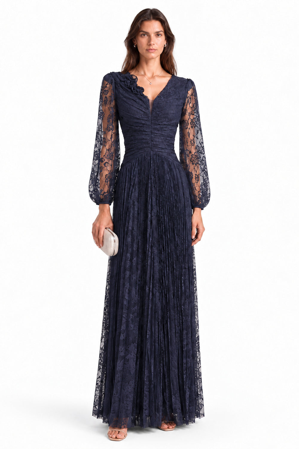 "Elara" Ruched Floral Lace Dress