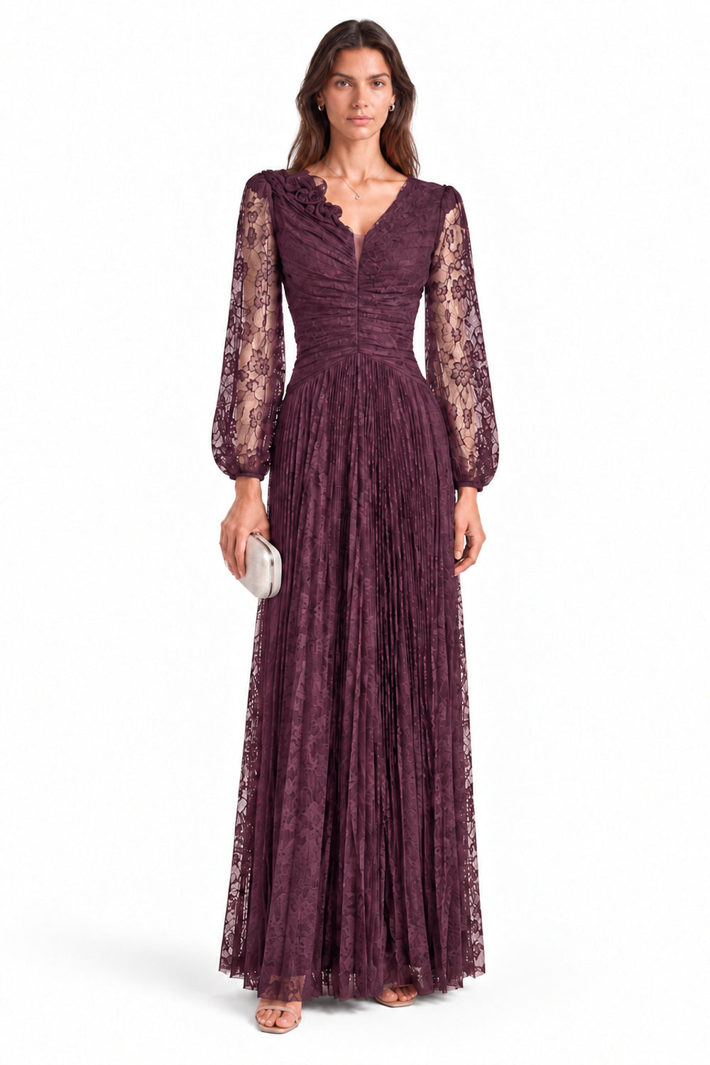 "Elara" Ruched Floral Lace Dress
