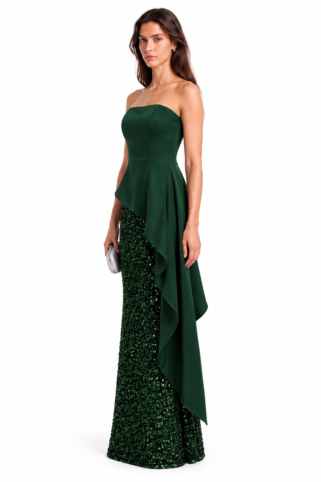 "Aveline" Strapless Sequin Drape Gown