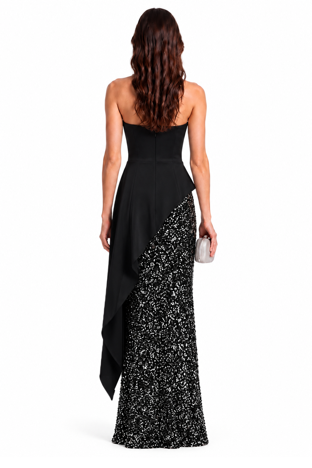 "Aveline" Strapless Sequin Drape Gown