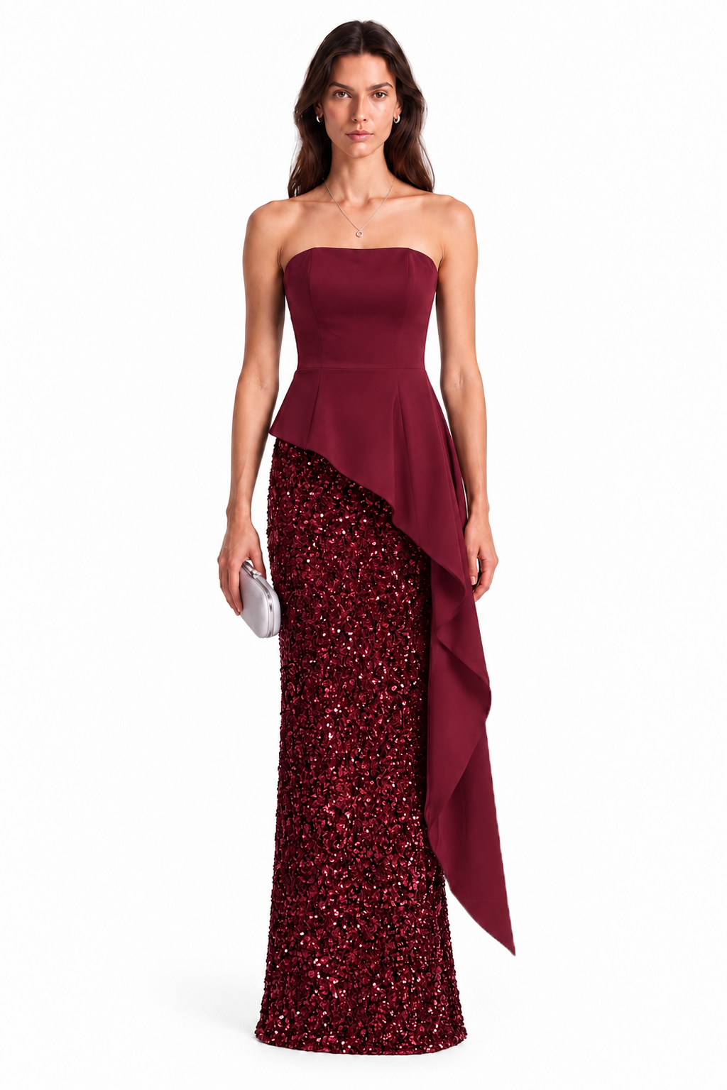 "Aveline" Strapless Sequin Drape Gown
