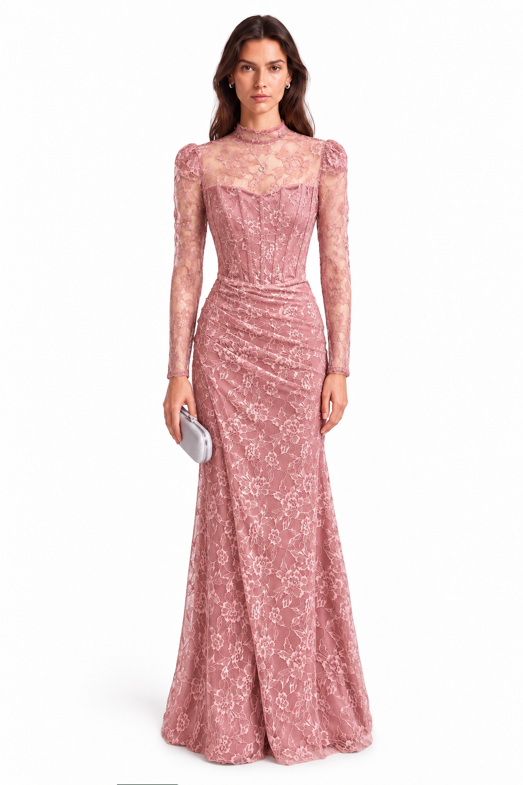 "Elara" Lace High Neck Draped Gown